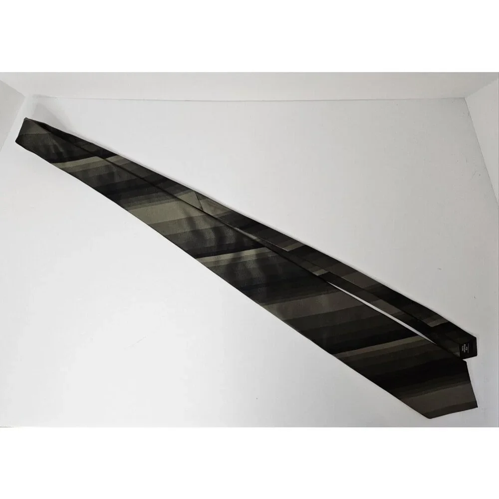 Zylos George Machado‎ 100% Silk Tie Dark Green Tone on Tone & Black Stripe